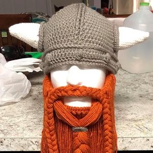 Handmade viking crochet beanie with beard
